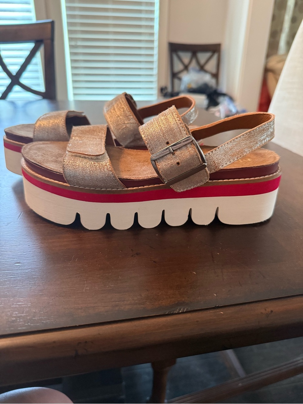 Metallic Gold/silver Platform Slingback Sandals with Red-Trim Sole